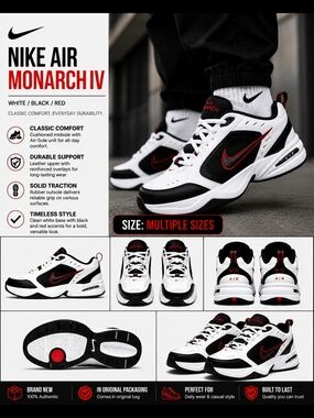 Nike Air Monarch IV Sneakers — White, Black & Red